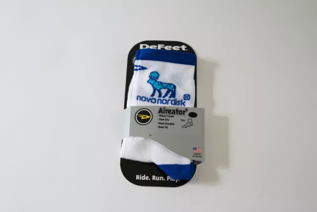 New 2017 Men's DeFeet Novo Nordisk Pro Team Cycling Socks, White, Size Large