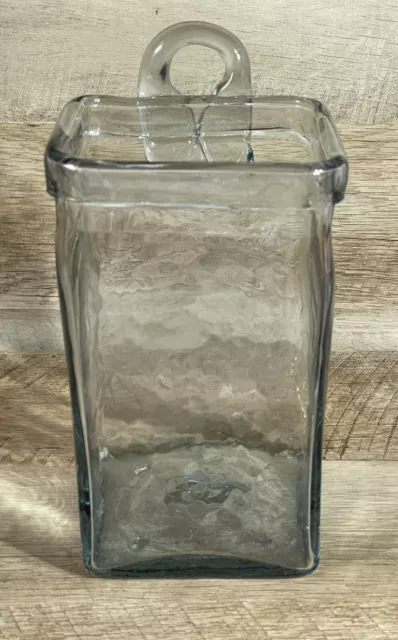 Vintage Hand Blown Glass Clear Hanging Wall Pocket Vase 8.5” Tall 4.5” Long
