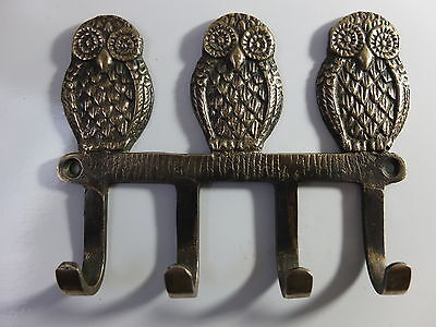 Antique Style Solid Brass Owls Birds Hooks Wall Hanger Key Coat Hat