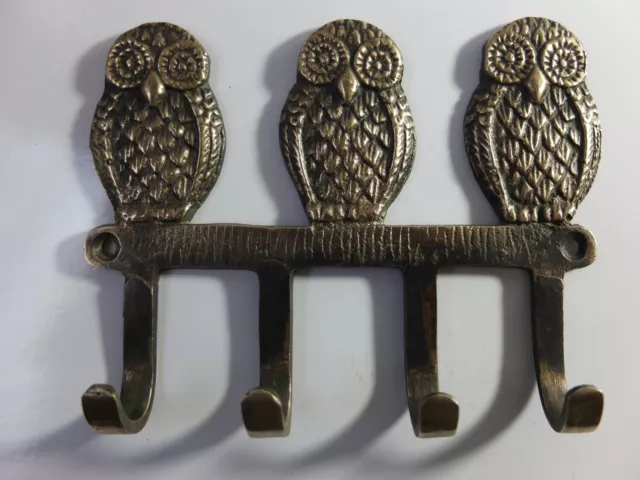 Antique Style Solid Brass Owls Birds Hooks Wall Hanger Key Coat Hat