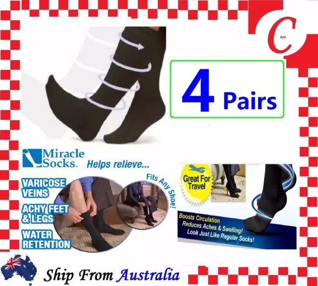 4Prs Compression MIRACLE SOCKS Aching Feet Varicose Veins Flight Travel Copper