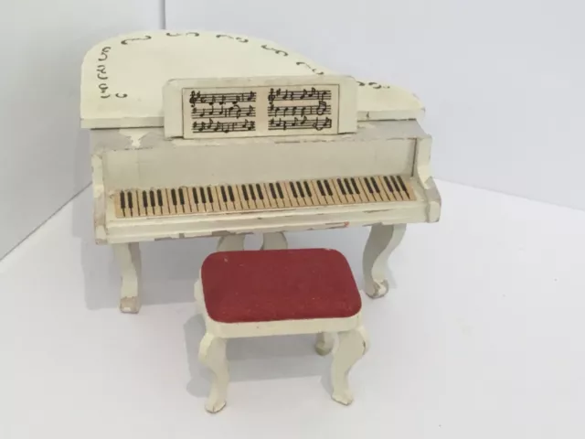 VINTAGE 1970's LUNDBY DOLLS HOUSE EARLY GRAND PIANO & STOOL