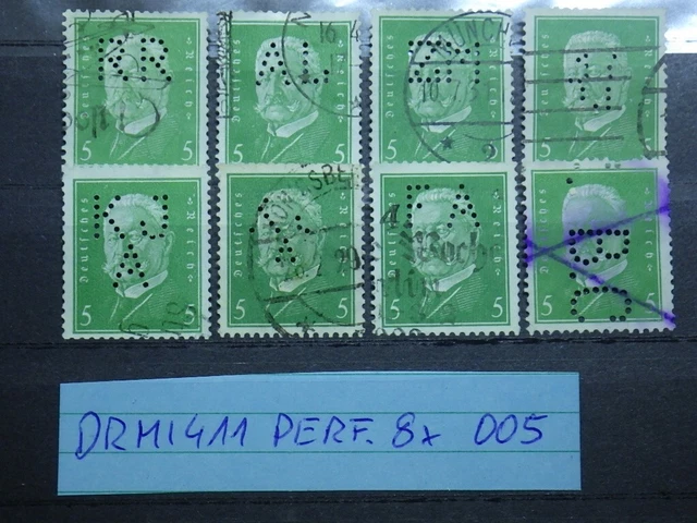Deutsches Reich 8 x MI. 411 Perfin Perfins Firmenlochung Lot gestempelt 005