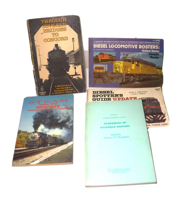 5 Vintage 1970-92 Railroad Train Books Diesel Locomotives Concord Steam Engines