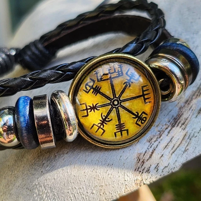 Vegvisir Bracelet Rune Compass Cuff Icelandic Fire Stave Way Finder Leather Cuff 2