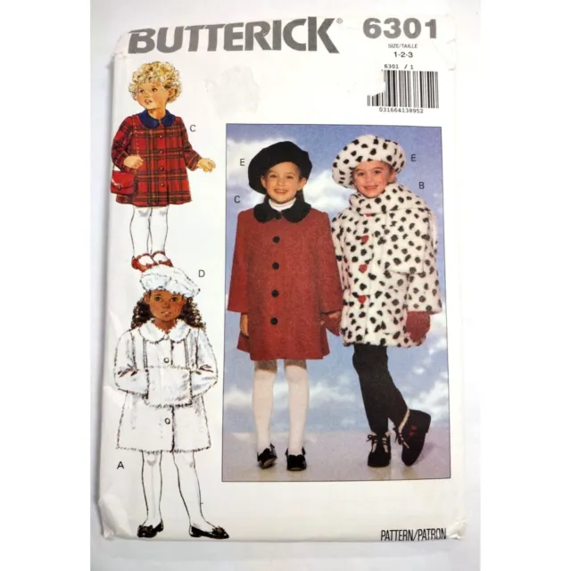 Butterick Sewing Pattern 6301 girls coats jackets size 1-2-3 uncut factory folde