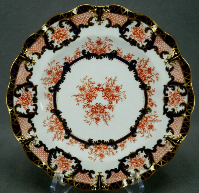 Royal Crown Derby Imari Style 3679 Red Floral Cobalt & Gold 8 7/8 Plate C.1894