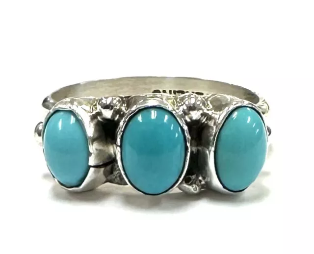 Native American Sterling Silver Navajo Handmade Natural Turquoise Ring Size 5.75