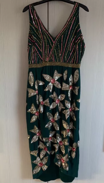 Virgoslounge Size 12 Green With Gold Sequin Design Dress