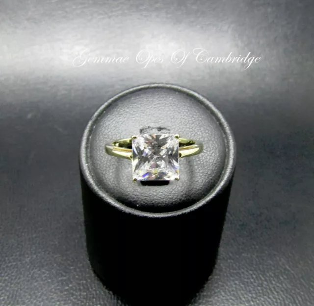 9ct Gold Ring Princess cut Lab-Created CZ Solitaire Size L 2.65g 3.7tcw 9k