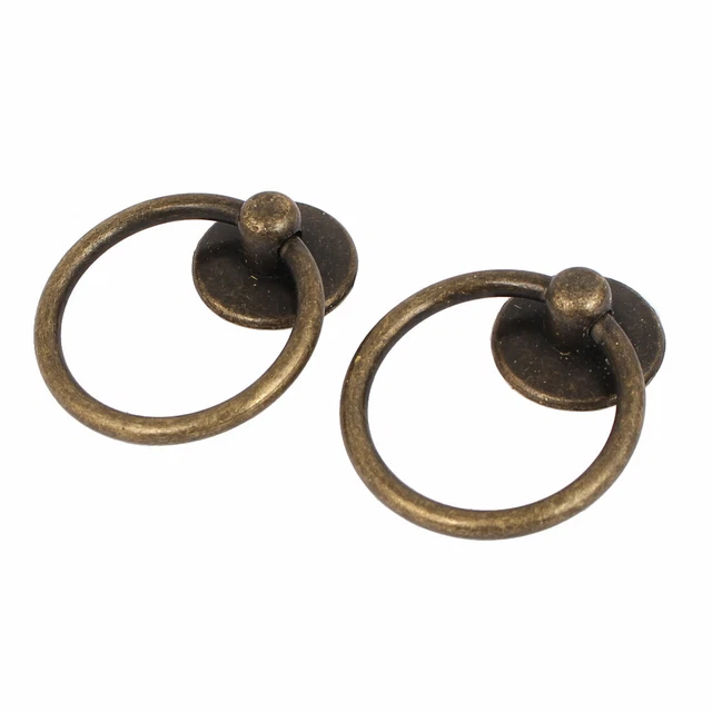 Cupboard Cabinet Drawer Rings Pulls Knob Bronze Tone 2pcs
