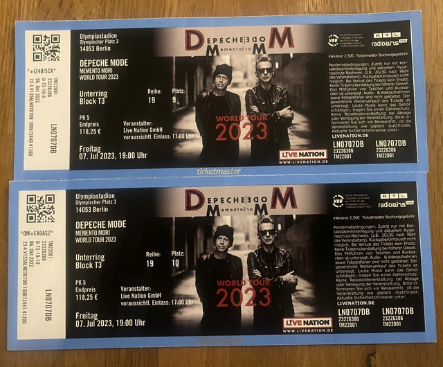 Depeche Mode Tour 2023 Berlin Tickets DEPECHE MODE Memento Mori Tour 2023 Ticket / Konzertkarte