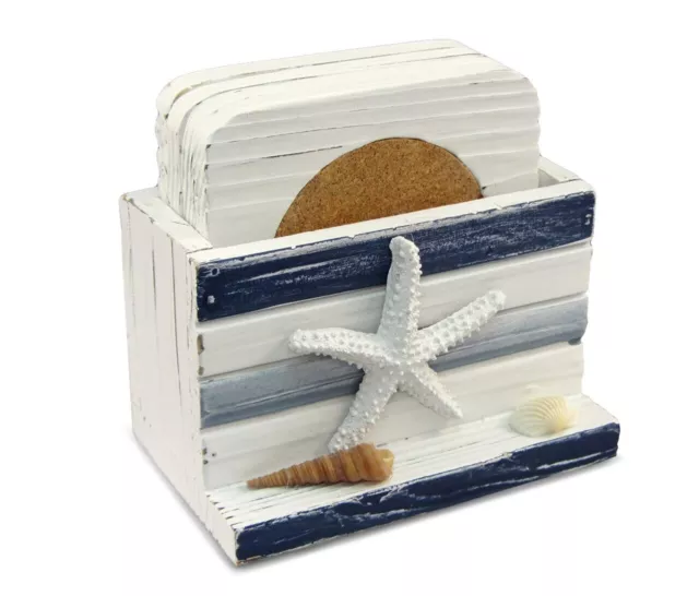 CoTa Global Blue Stripes Nautical Wood Coasters Set of 4 for Kitchen - Handmade