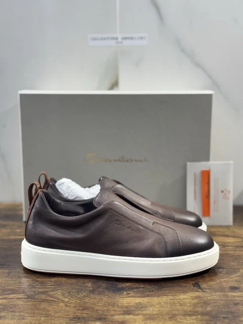 Santoni Sneakers Uomo Scamosciate Marrone Scuro - 42 EU Made In Italy