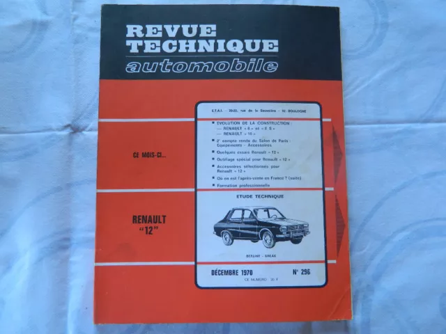 RTA  revue technique automobile etat comme neuf RENAULT 12 berline/break  n  296