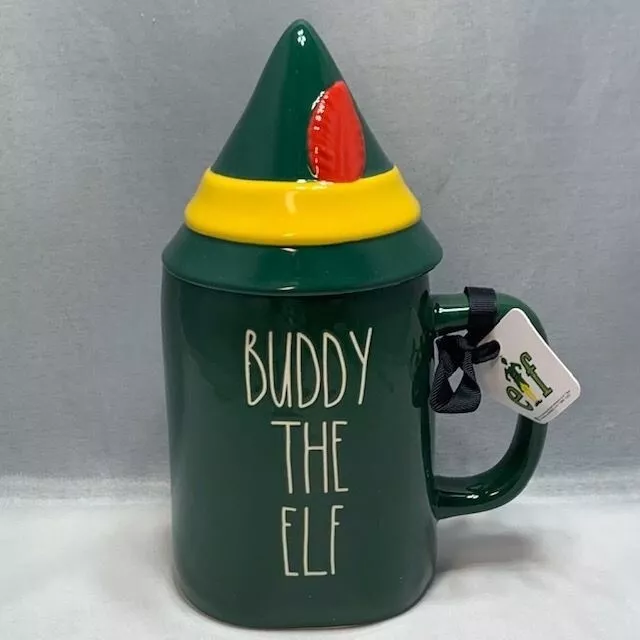 Rae Dunn Holiday Christmas BUDDY THE ELF Green Mug With Hat Topper New 20oz