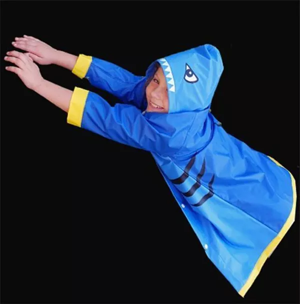 NEW Children's Child's Kid's Blue Waterproof Plastic SHARK RAINCOAT Rain Coat