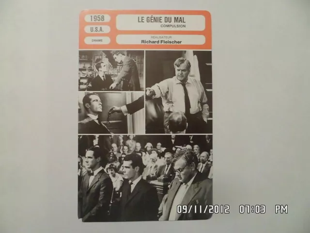 CARTE FICHE CINEMA 1958 LE GENIE DU MAL Orson Welles Diane Varsi Dean Stockwell