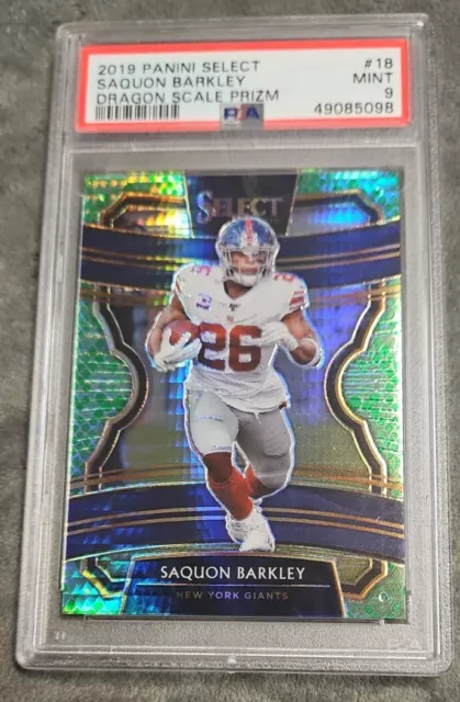 Panini Select Saquon Barkley #18 2019 escala de dragón Prizm PSA 9 como nuevo PSU