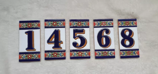 House Number Letter Spanish Hand Painted Ceramic Tile 11 x 5.5cm