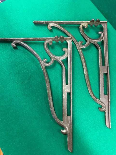 Set of (2) Large 16"  X 12" Antique Cast Iron Shelf Brackets - Primitive