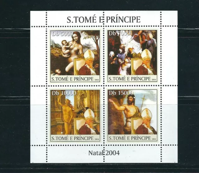 Stk. Thomas Und Principe Inseln 2003 Papst John Paul Und Gemälde S. Sht VF MNH