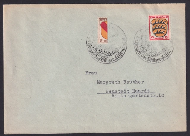 Franz. Zone 8 Pf Halbierung Mi.Nr. 4 H+8 Fernbrief Dahn Neustadt / Haardt (664)
