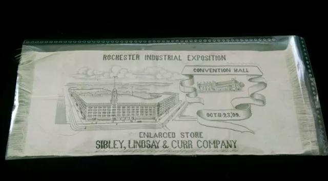 Antique 1909 Rochester Industrial Exposition Ribbon Sibley's Convention Hall