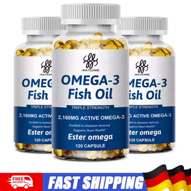 120 Softgels -Omega 3 Fischöl Kapseln - 2160mg -1296mg EPA 864mg DHA pro Kapseln