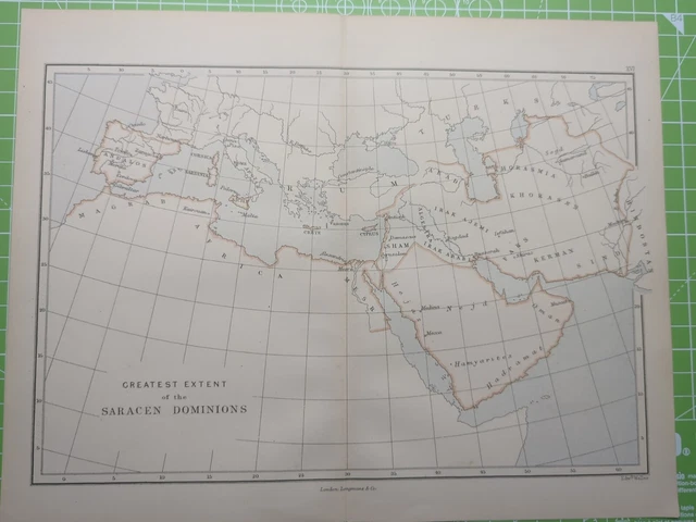 1882 Greatest Extent Of The Saracen Dominions Map - Weller
