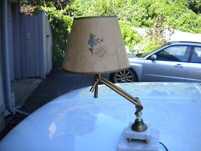 Vintage Swing Arm brass Lamp Art Deco   Marble Base   BOHO parchment shade