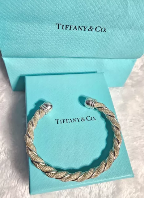 Tiffany & Co Elsa Peretti 925 Sterling Silver Mesh Twisted Cuff Bracelet Bangle