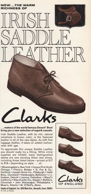 1967 CLARKS SHOES: Irish Saddle Leather Vintage Print Ad $7.50 - PicClick