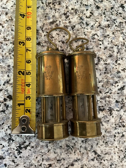 Vintage Pair of Heavy Hanging Brass Mini Miners Lamps