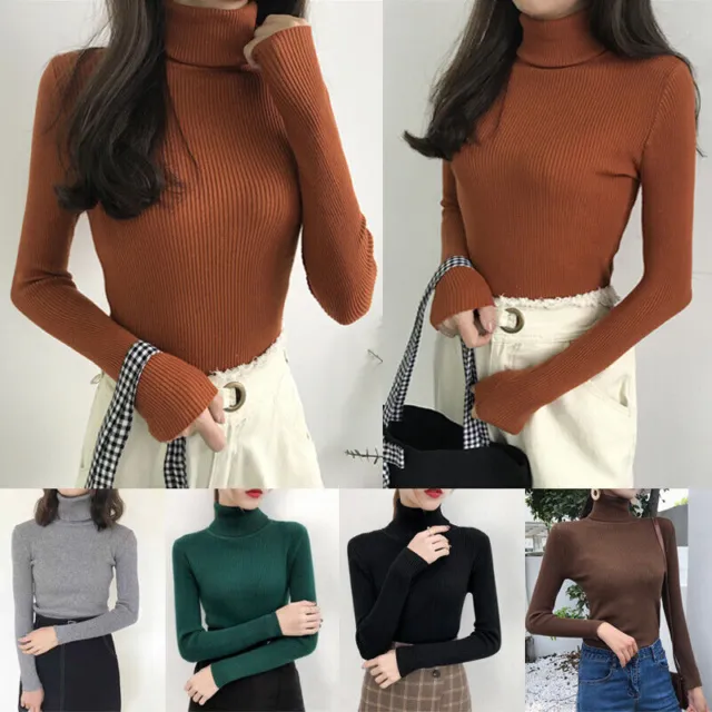Women Winter Knitted Turtleneck Sweater Slim Fit Warm Solid Long Sleeve Pullover