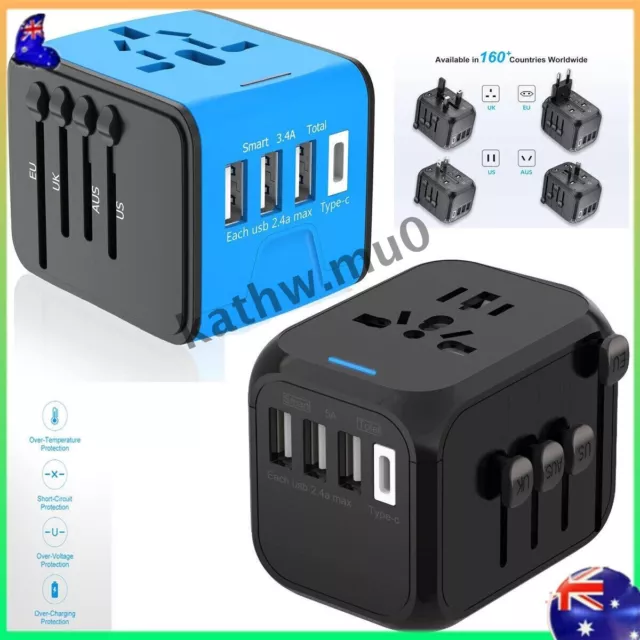 International Universal Travel Adapter With 3 USB+ Type C AC Power Charger