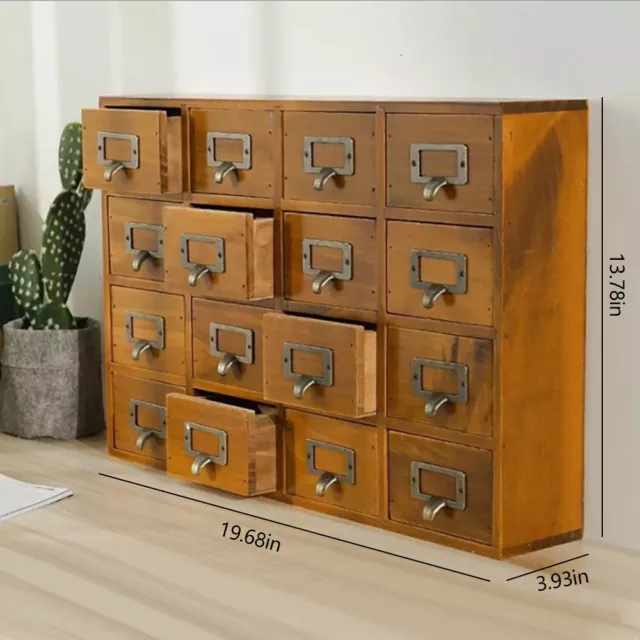 16 Drawers  Vintage Tabletop Library Card Catalog Cabinet Apothecary Storage Box