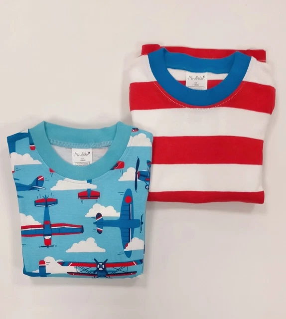MINI BODEN Twin Pack Pigiama Corto Snug Età 11 Anni Aerei Blu/Righe Rosse Nuovo con Etichette