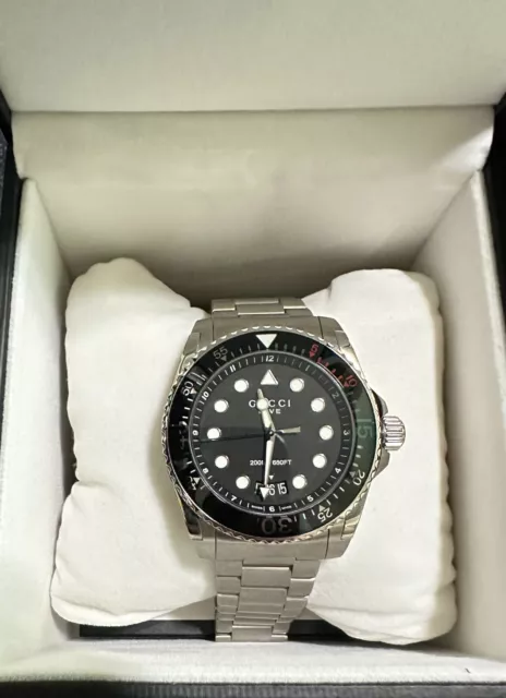 Gucci Dive XL Black Dial Stainless Steel Men's Watch YA136208-open box