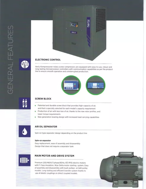 New Hertz 40-Hp Base Mount Rotary Screw Air Compressor 3-Phase Hbd30 3