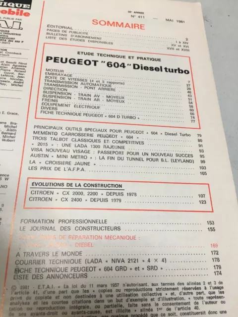 Revue Technique Automobile Peugeot 604 D GRD SRD Turbo , évolution Citroën CX 2