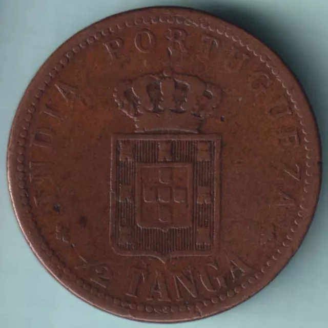 Portuguese India Goa Carlos I 1/2 Tanga Rare Copper Coin