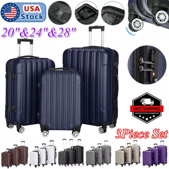 Luggage 3PCS Set Trolley Suitcase Spinner Hardshell Lightweight TSA Lock20/24/28