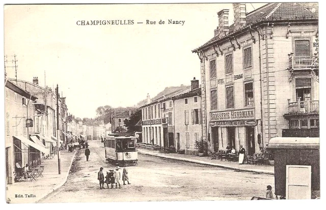 CPA 54 CHAMPIGNEULLES, rue de Nancy, animated, Brasserie Hermann, tram