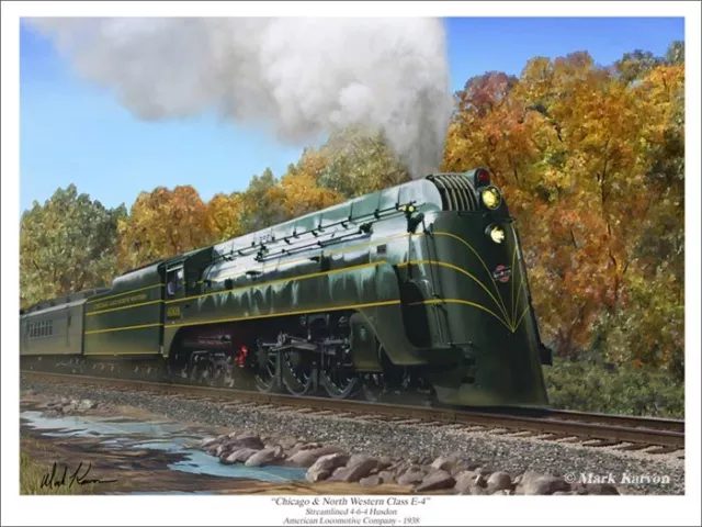 "Chicago & North Western Class E4" Mark Karvon 24" Railroad Print - 4-6-4 Hudson