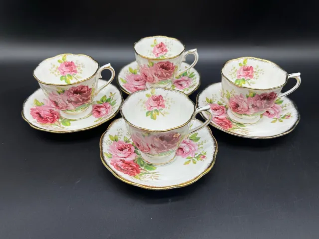 Royal Albert American Beauty Tea Cup Saucer Sets(Set of 4) Bone China England