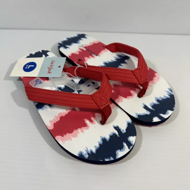 Cat & Jack Sandals Youth Size 4/5 Large Red White Blue Flip Flops New With Tag