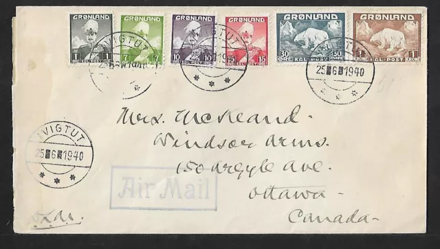 Greenland Ivigtut To Canada Air Mail Multifranked Censor Cover 1940