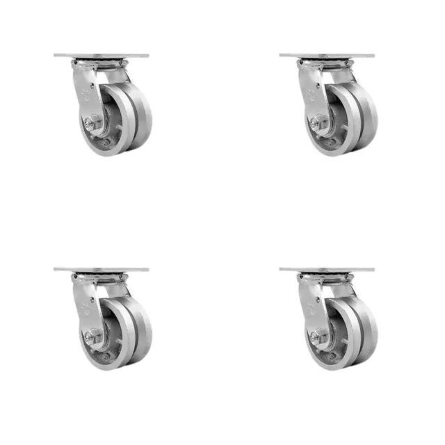 4 Inch V Groove Semi Steel Wheel Swivel Caster Set with Ball Bearings SCC