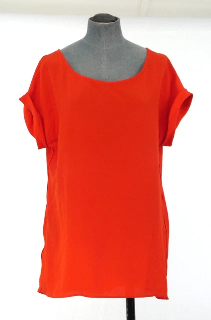 T-shirt top Zara rosso fluente rilassato risvolto maniche corte cocktail S